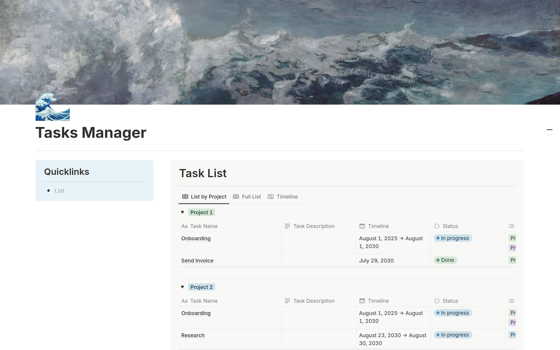 A template preview for Task Manager
