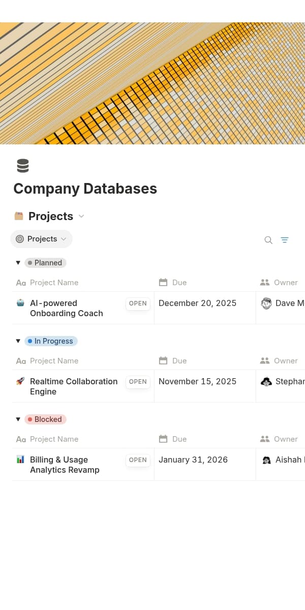 A screenshot of Notion's mobile app