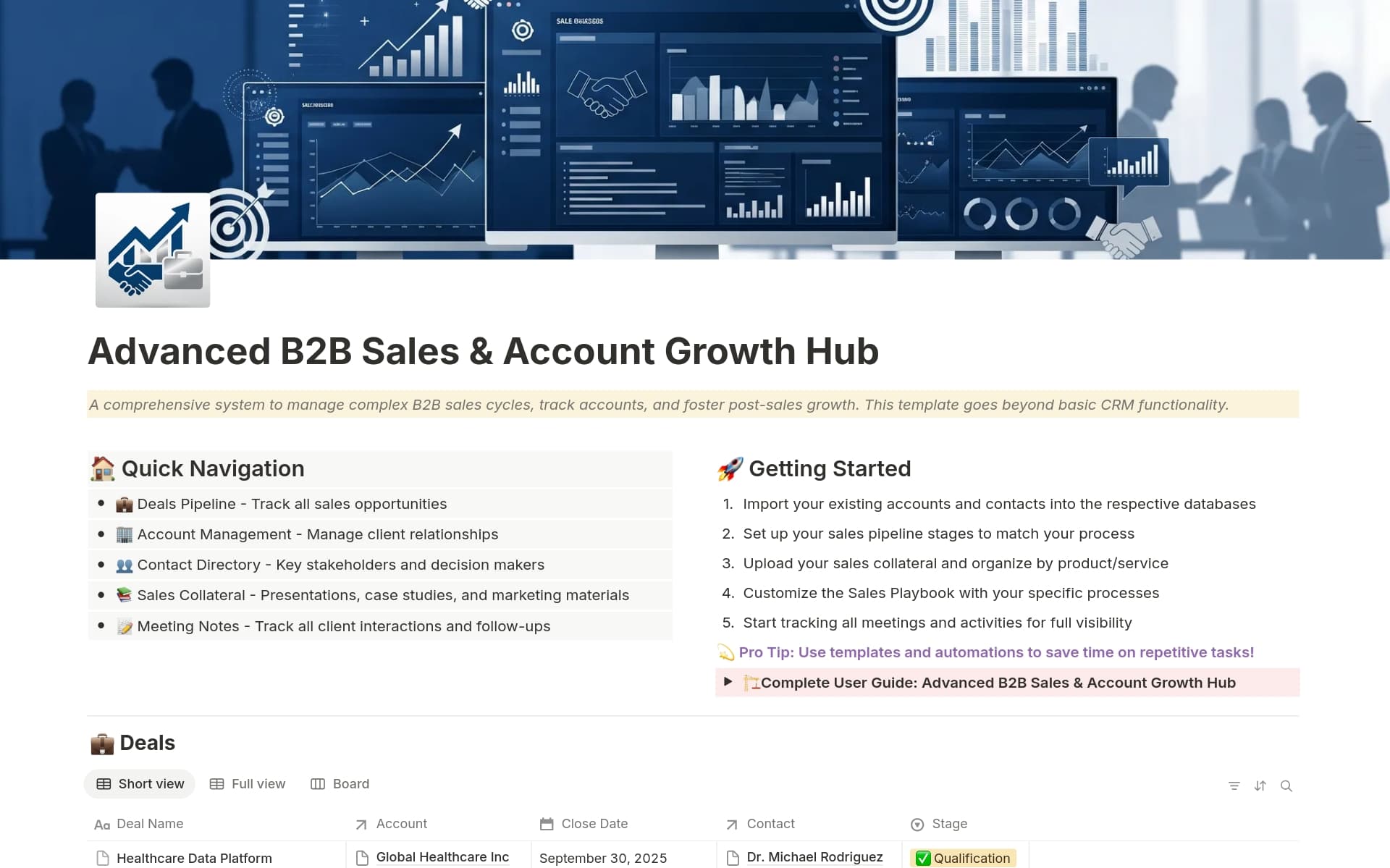 A template preview for Advanced B2B Sales & Account Growth Hub