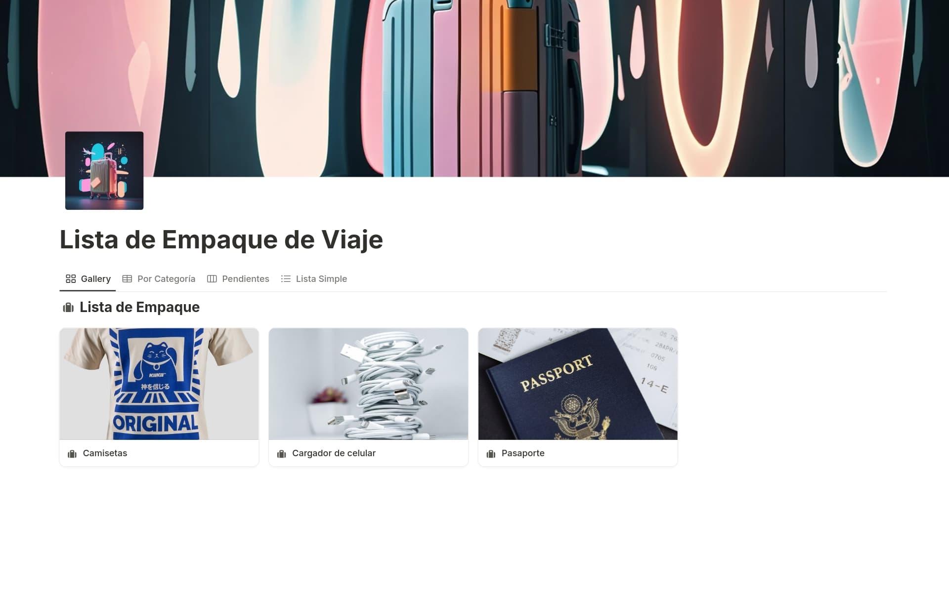 Vista previa de plantilla para Lista de Empaque de Viaje