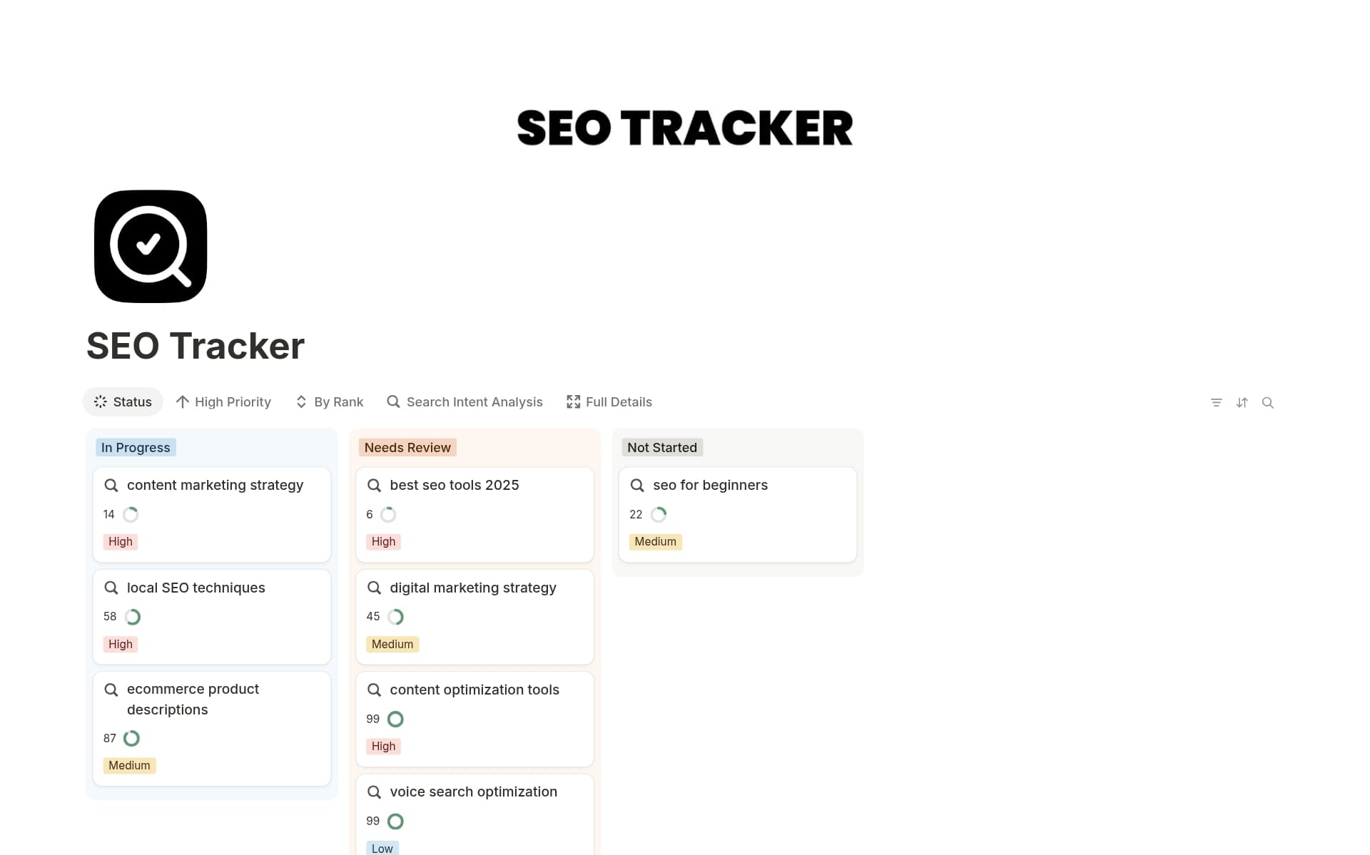A template preview for SEO Tracker