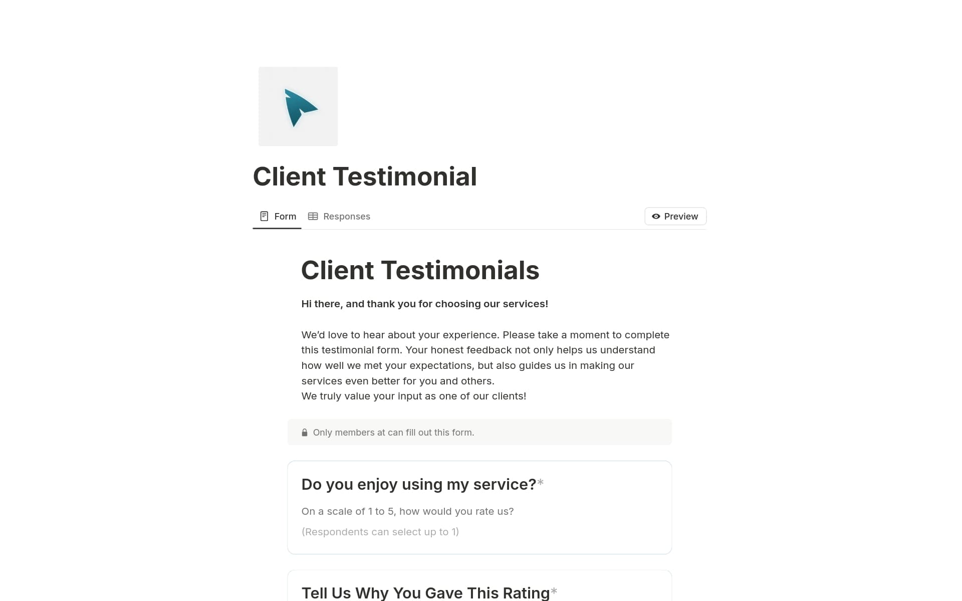 A template preview for Client Testimonial
