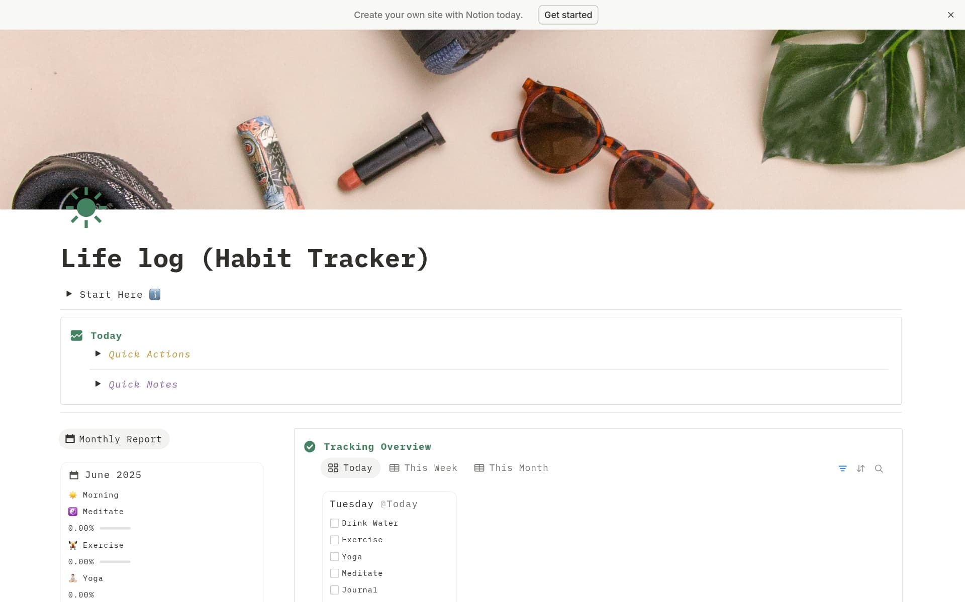 A template preview for Habit Tracker - Life Log