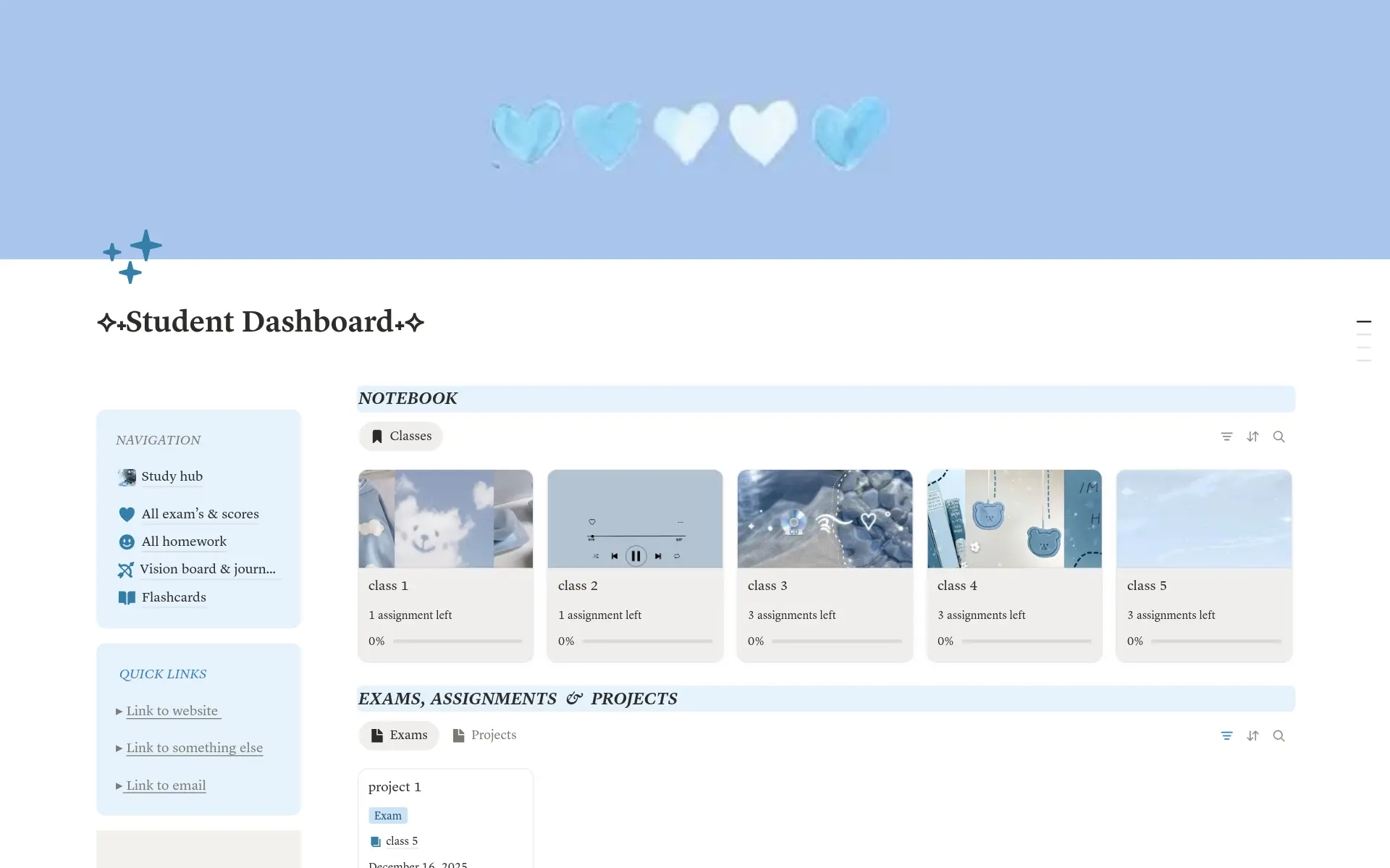 Light Blue Study Productivity Dashboard template preview