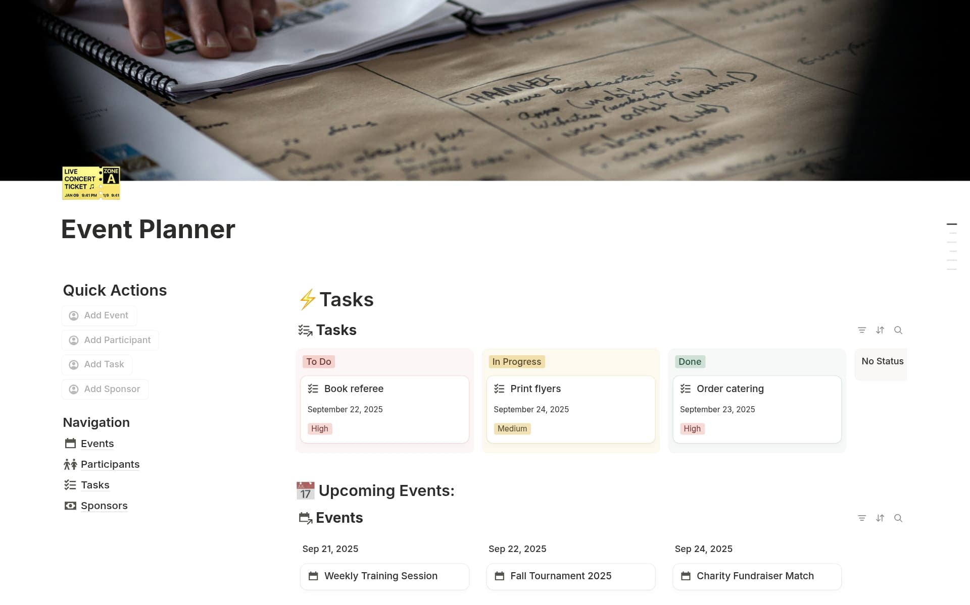 A template preview for Event Manager