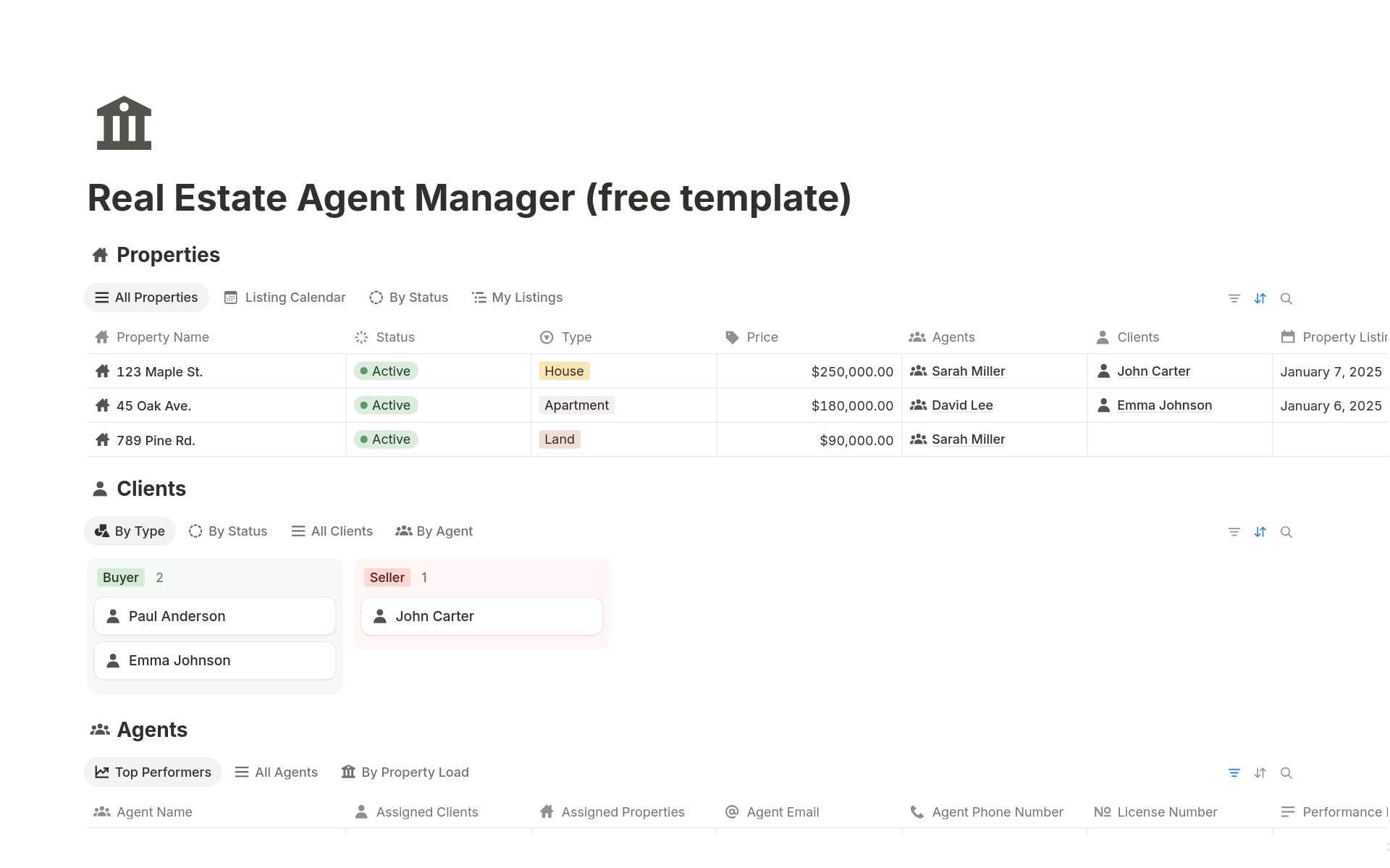 A template preview for Real Estate Agent Manager