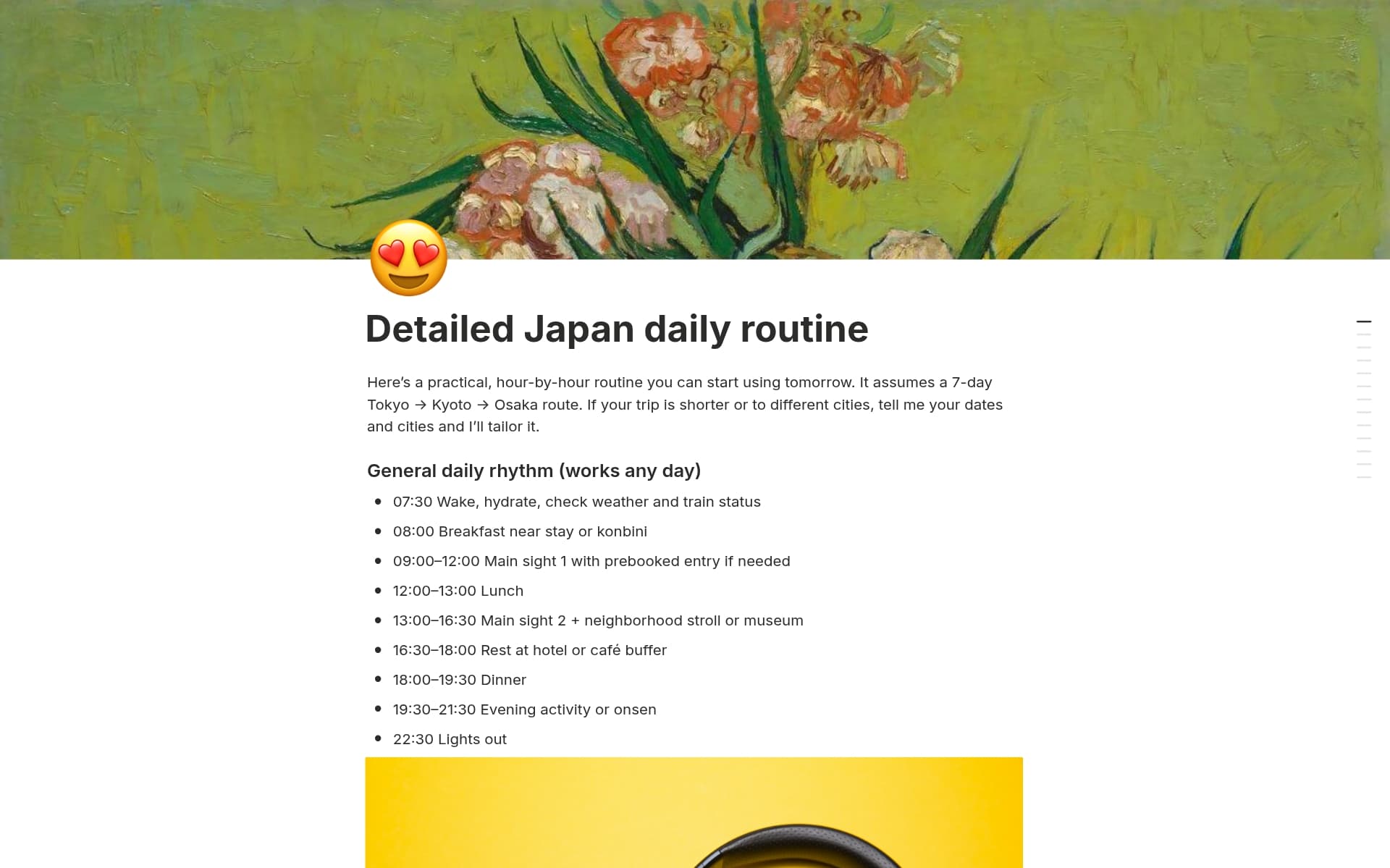 A template preview for Detailed Japan daily routine