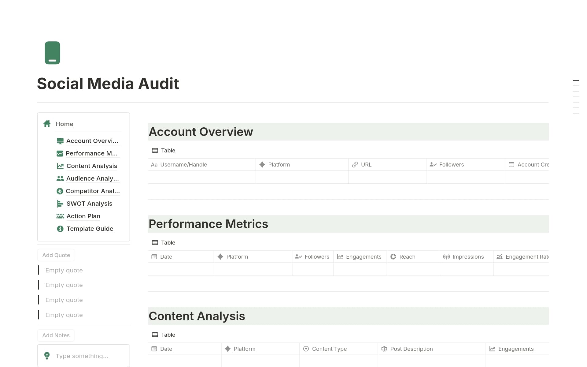A template preview for Social Media Audit