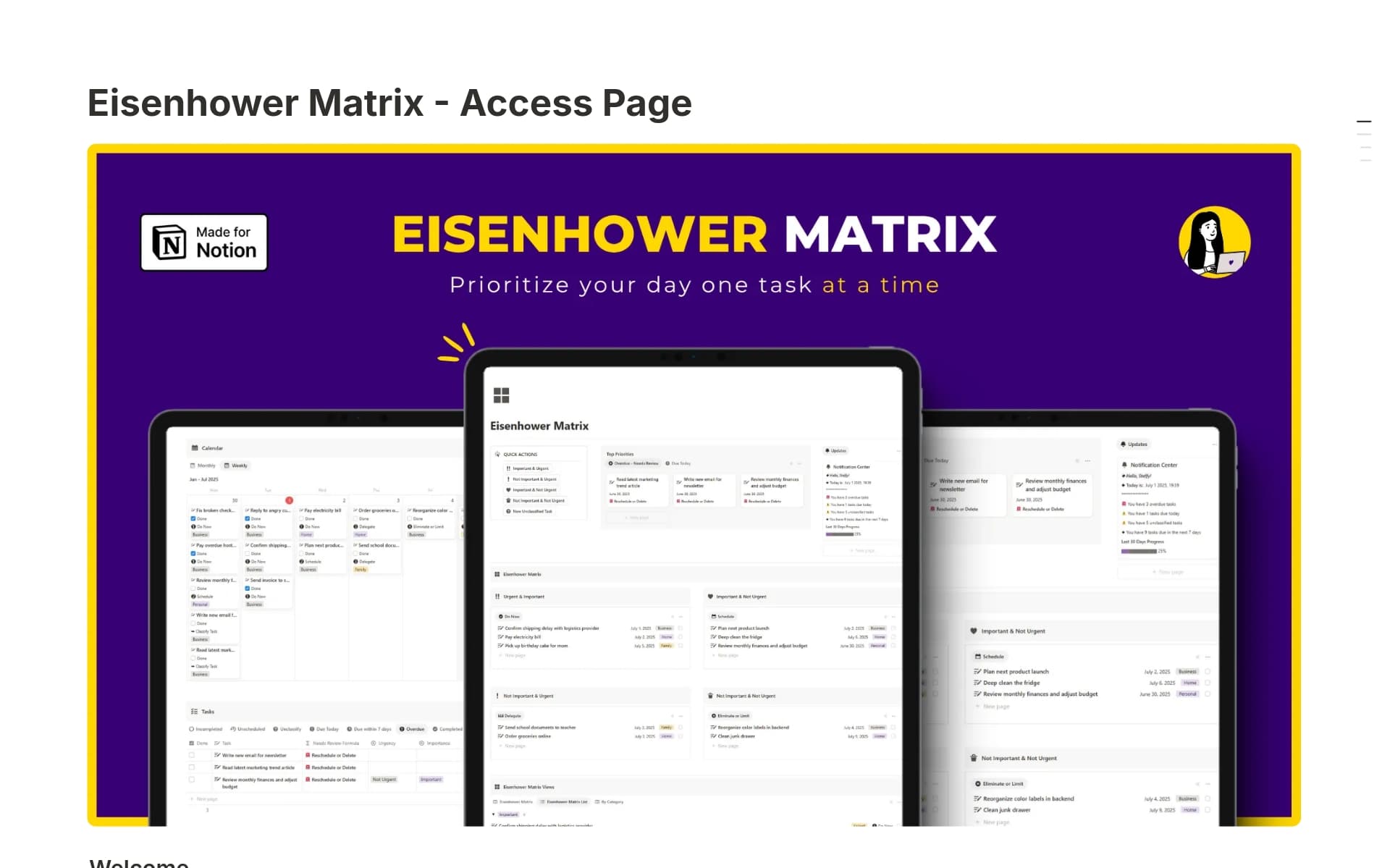 A template preview for Eisenhower Matrix Task Management