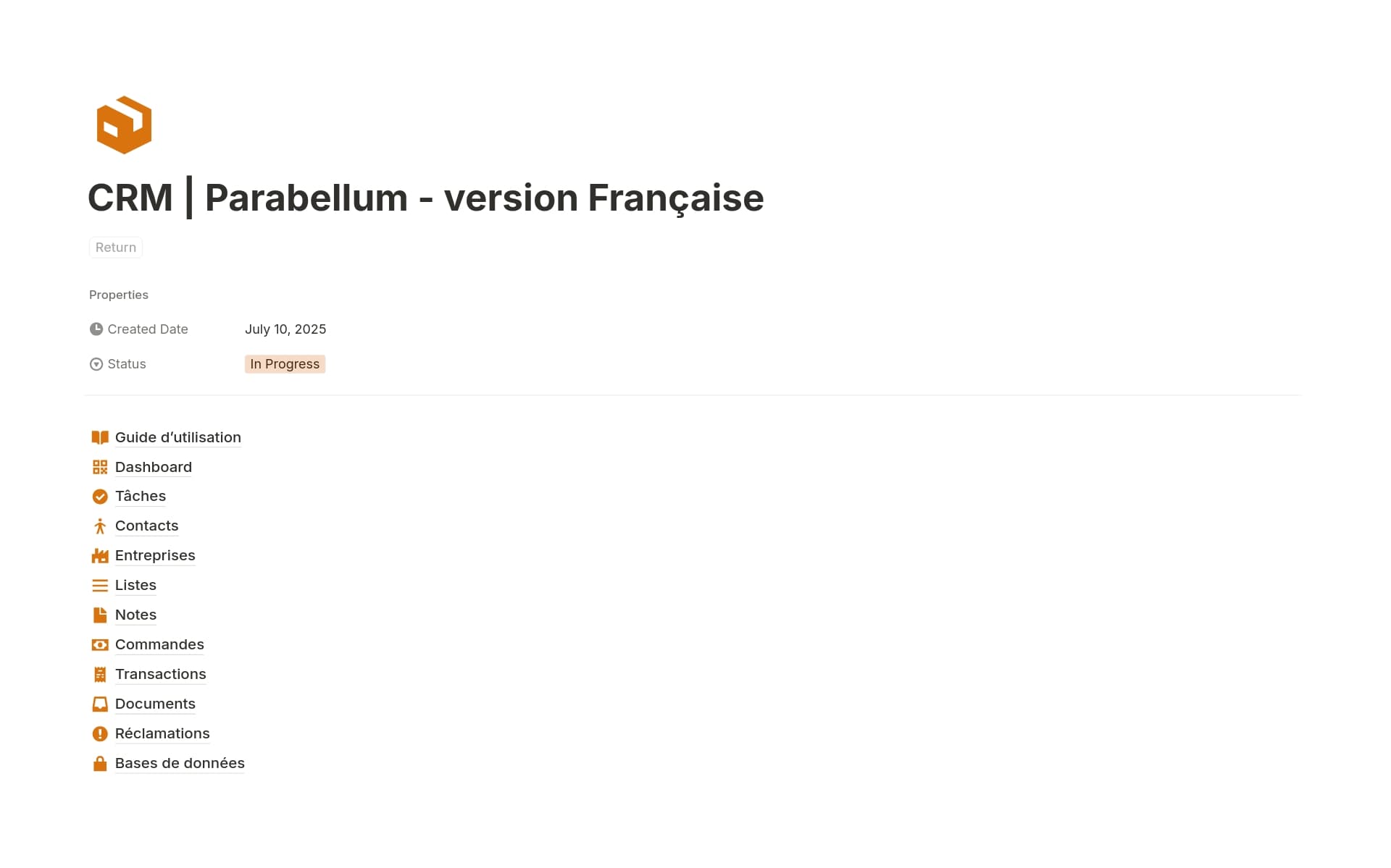 Aperçu du modèle de CRM clair & robuste pour entrepreneurs & indés