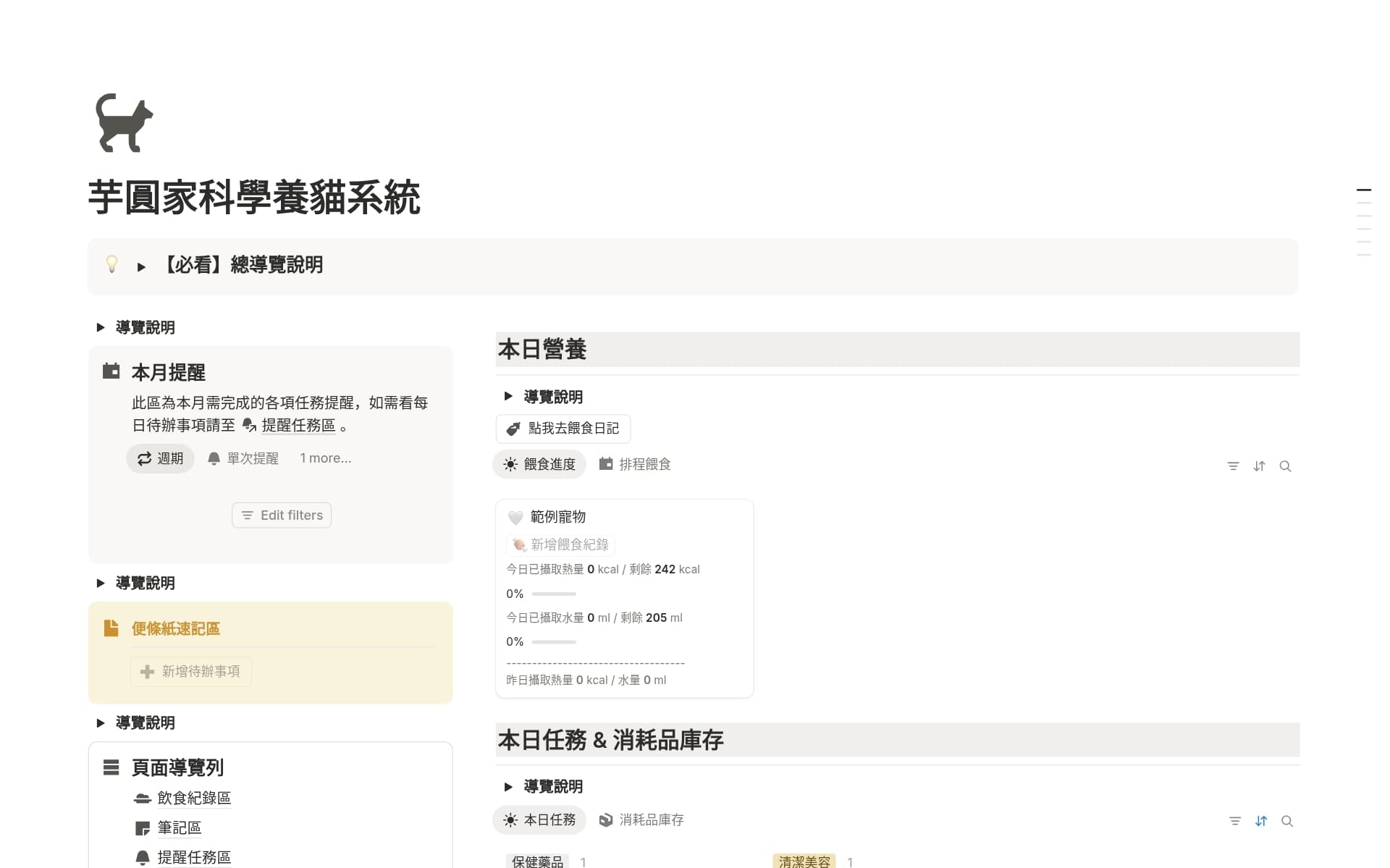 A template preview for 芋圓家科學養貓系統