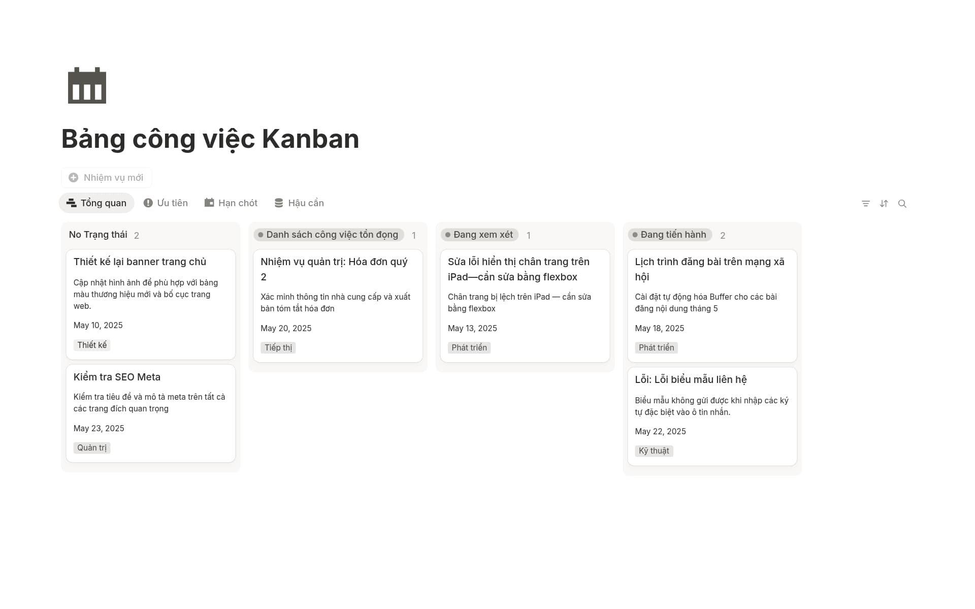 Notion quản lý dự án