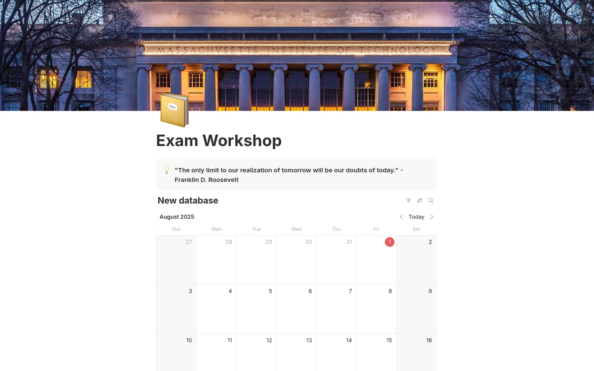 Vista previa de una plantilla para Exam Workshop