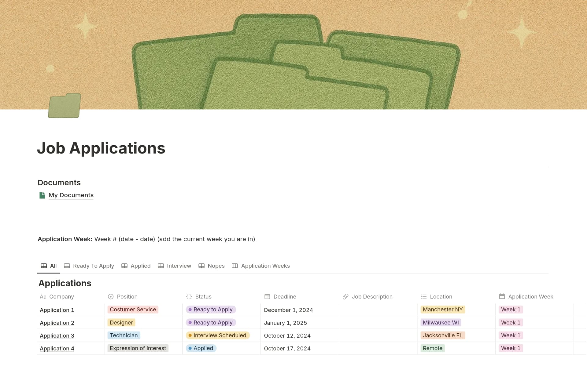 A template preview for Job Applications