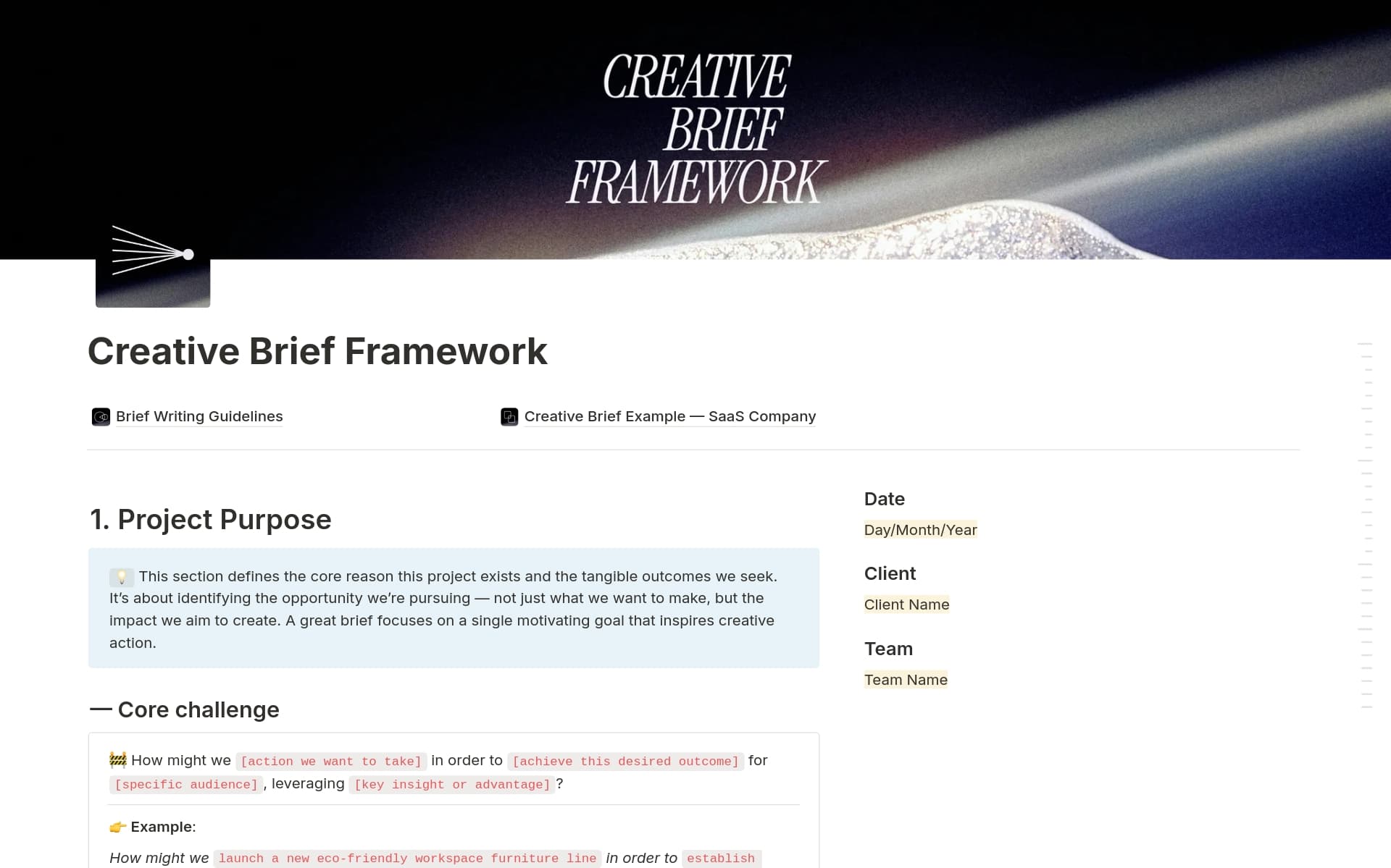A template preview for Creative Brief Framework