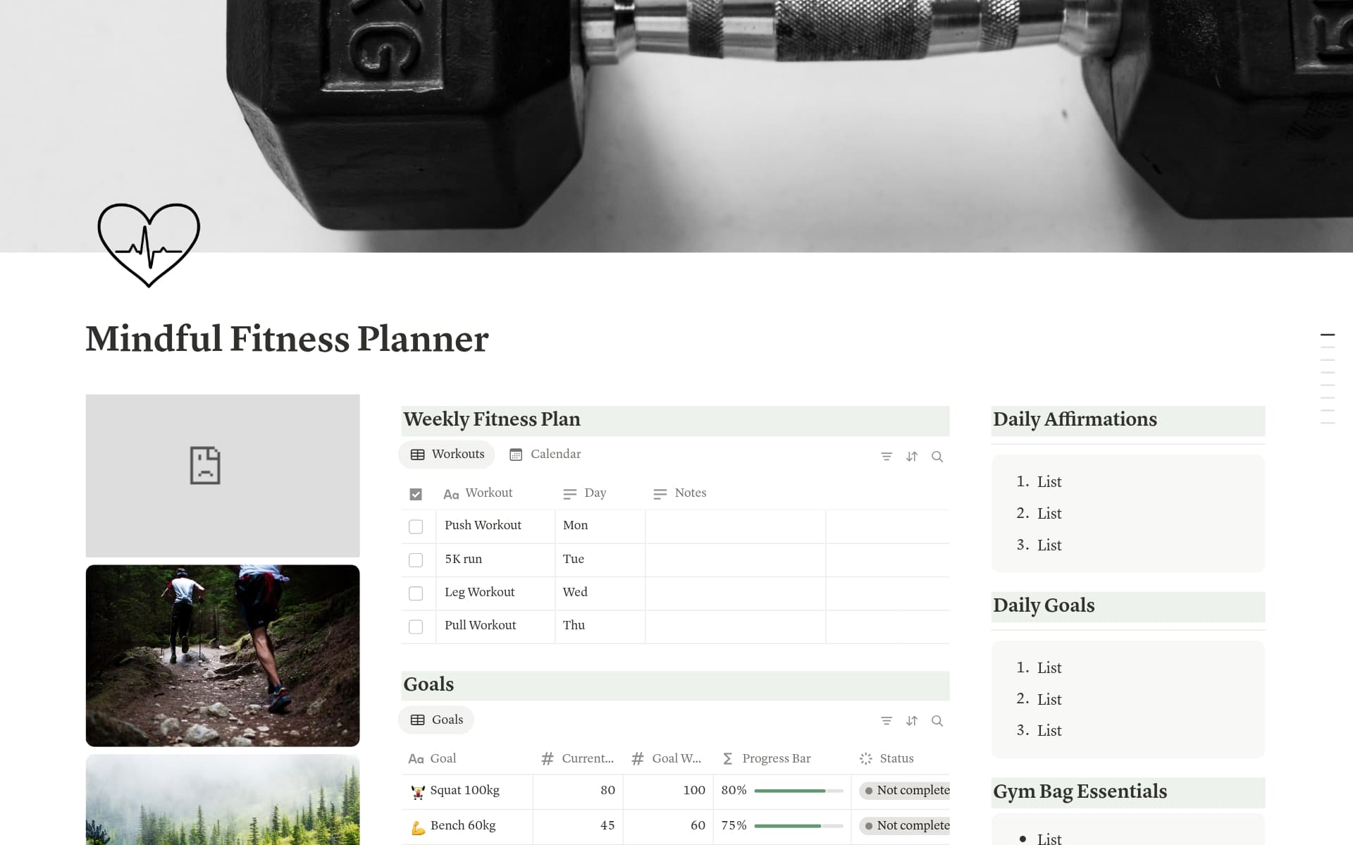 A template preview for Mindful Fitness Planner