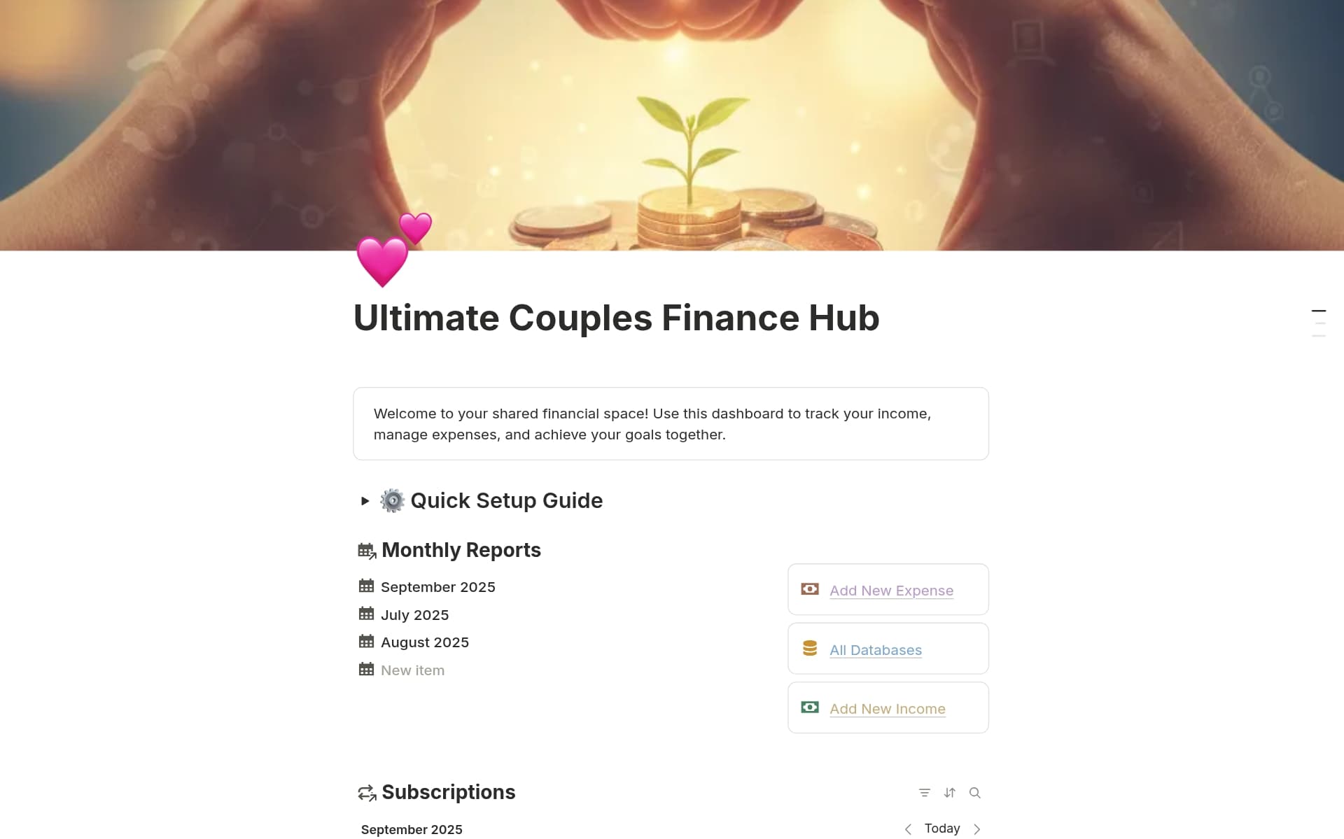 A template preview for Ultimate Couples Finance Hub