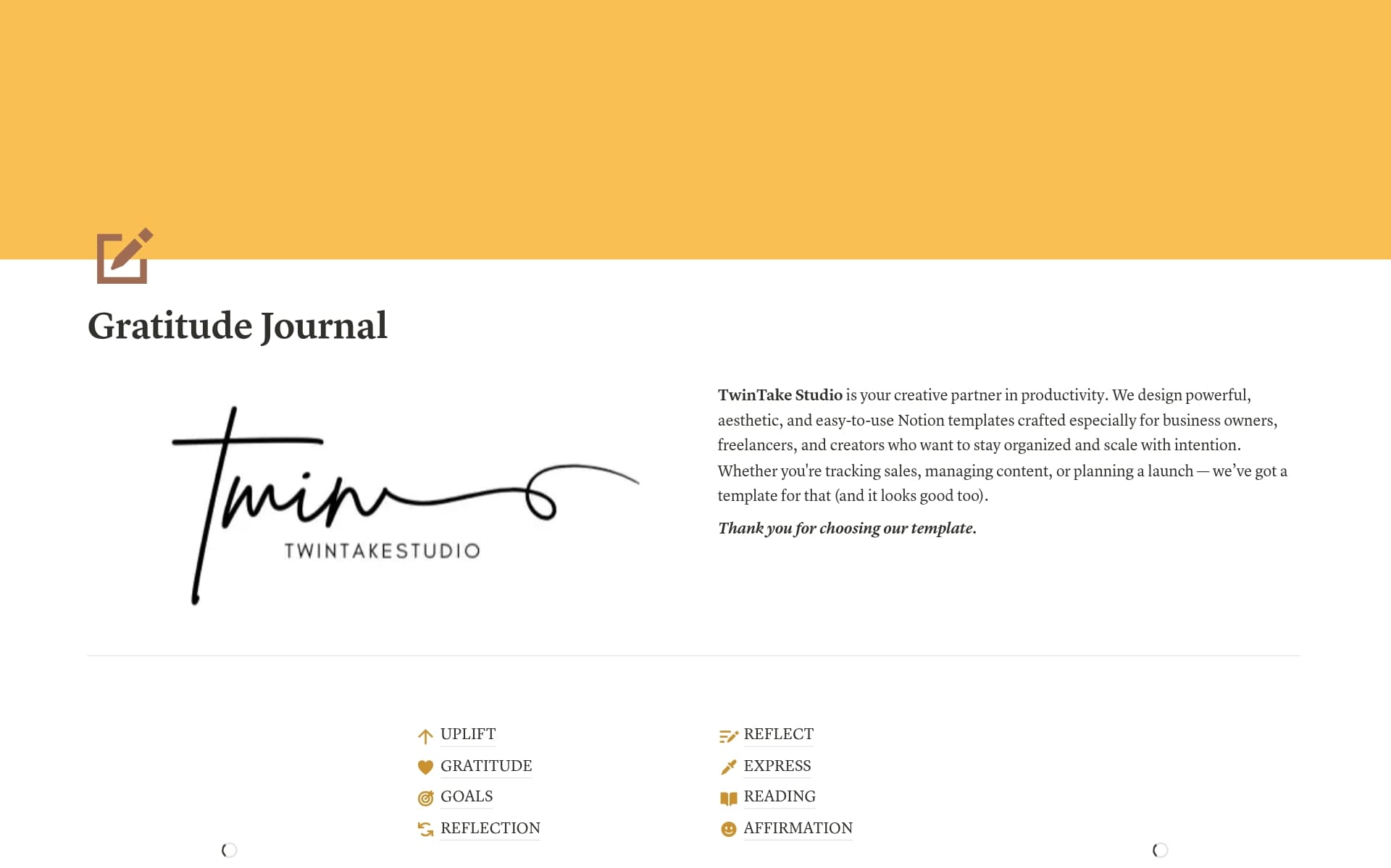 A template preview for Gratitude Journal