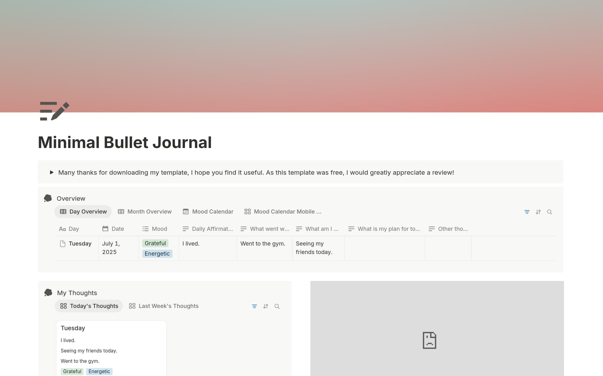 A template preview for Minimal Bullet Journal