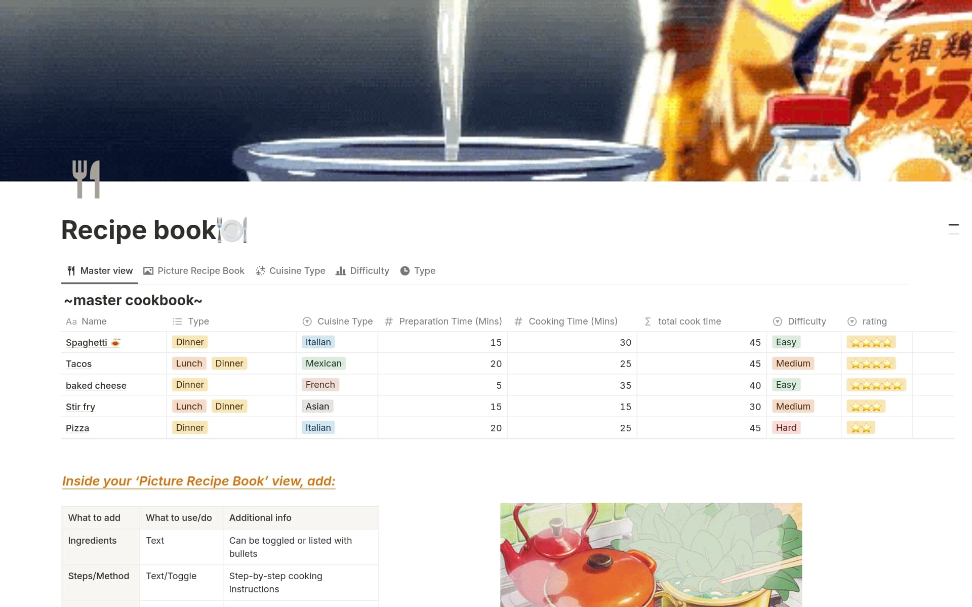 A template preview for Recipe book
