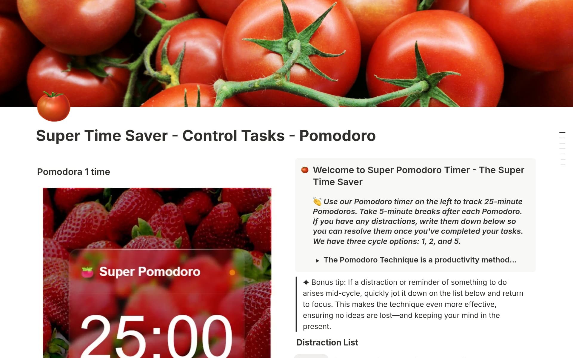 A template preview for Super Time Saver - Control Tasks - Pomodoro