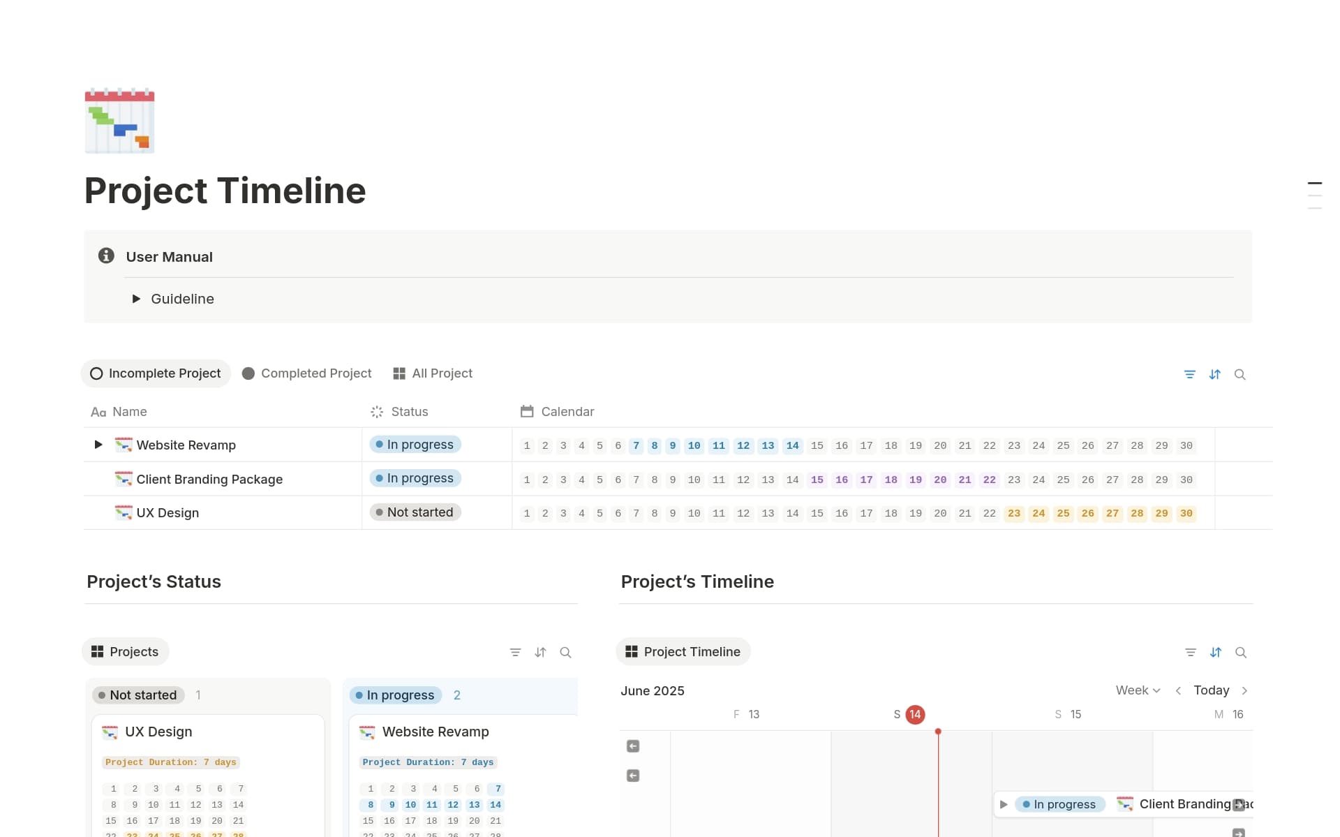 A template preview for Project Timeline: Projects & Tasks