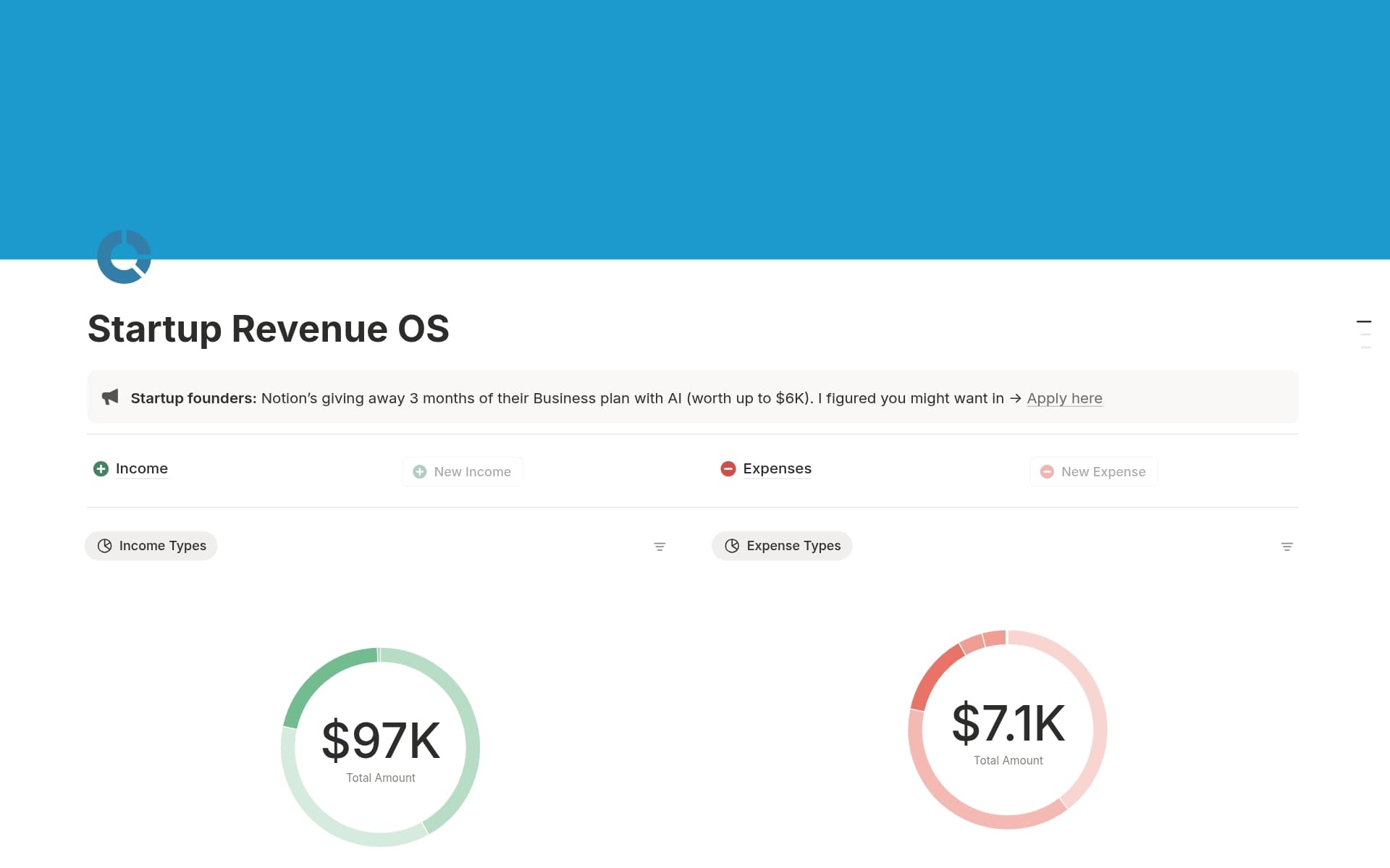 A template preview for Simple Startup Finances