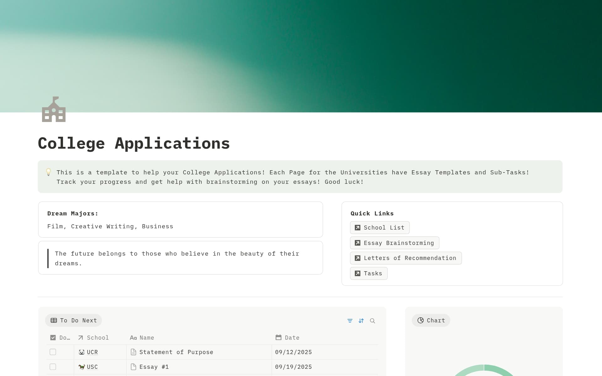 A template preview for All-in-One College Application Tracker