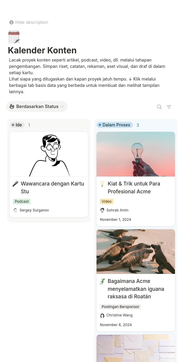 Tangkapan layar aplikasi seluler Notion