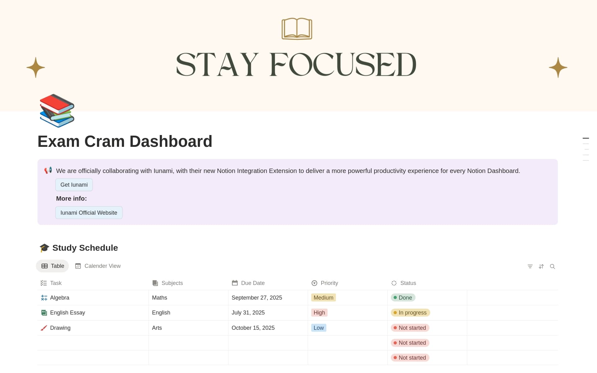 معاينة قالب Exam Cram Dashboard