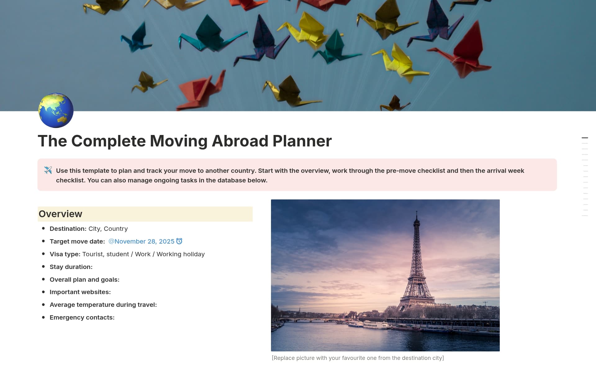 Vista previa de plantilla para The Complete Moving Abroad Planner