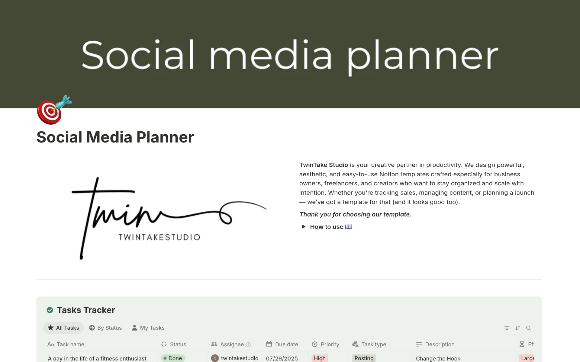 A template preview for Social media planner