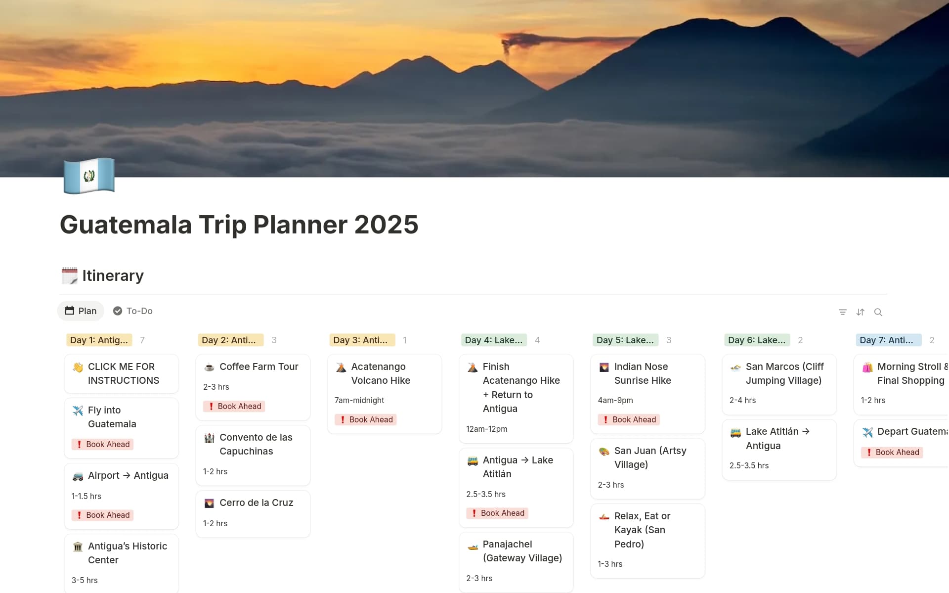 A template preview for Guatemala Itinerary + Trip Planner 2025