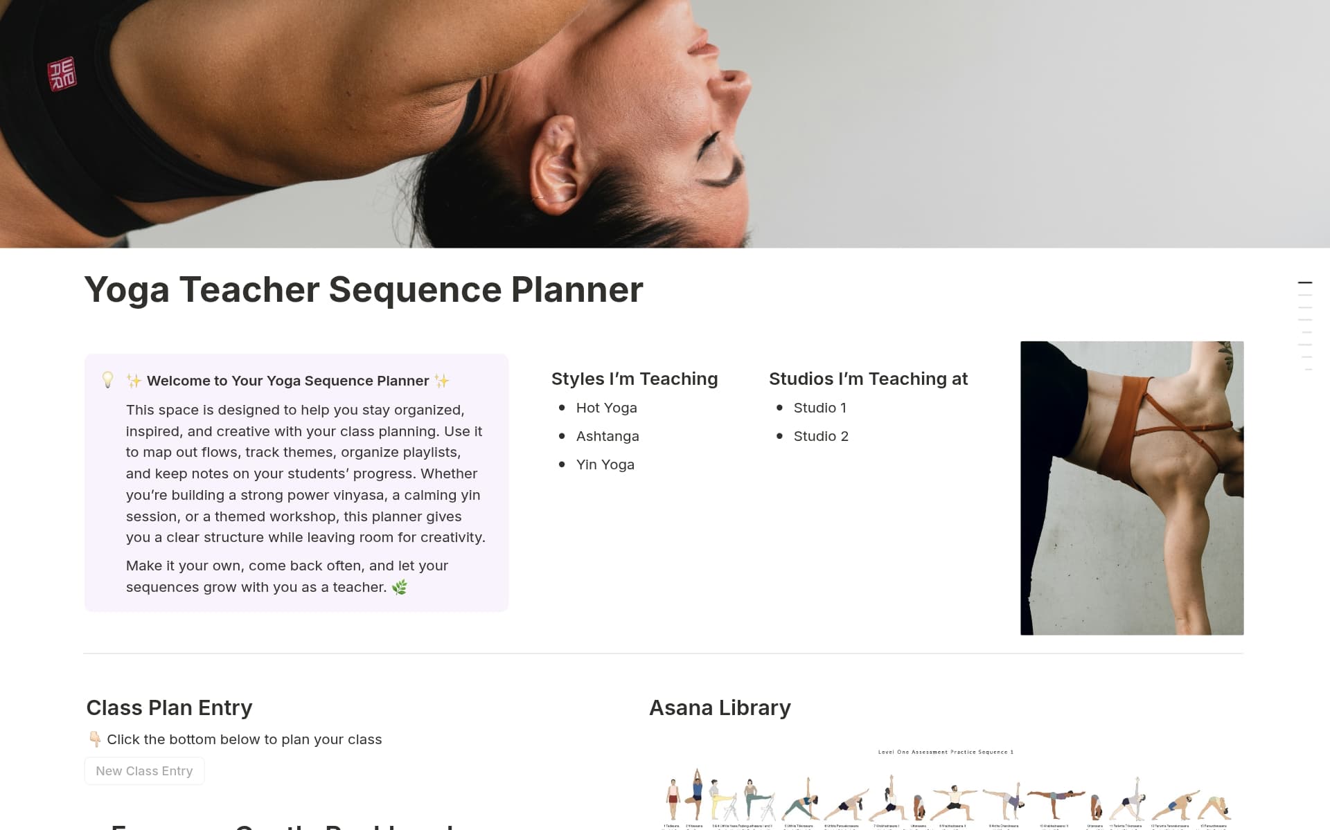 A template preview for Yoga Teacher Sequence Planner