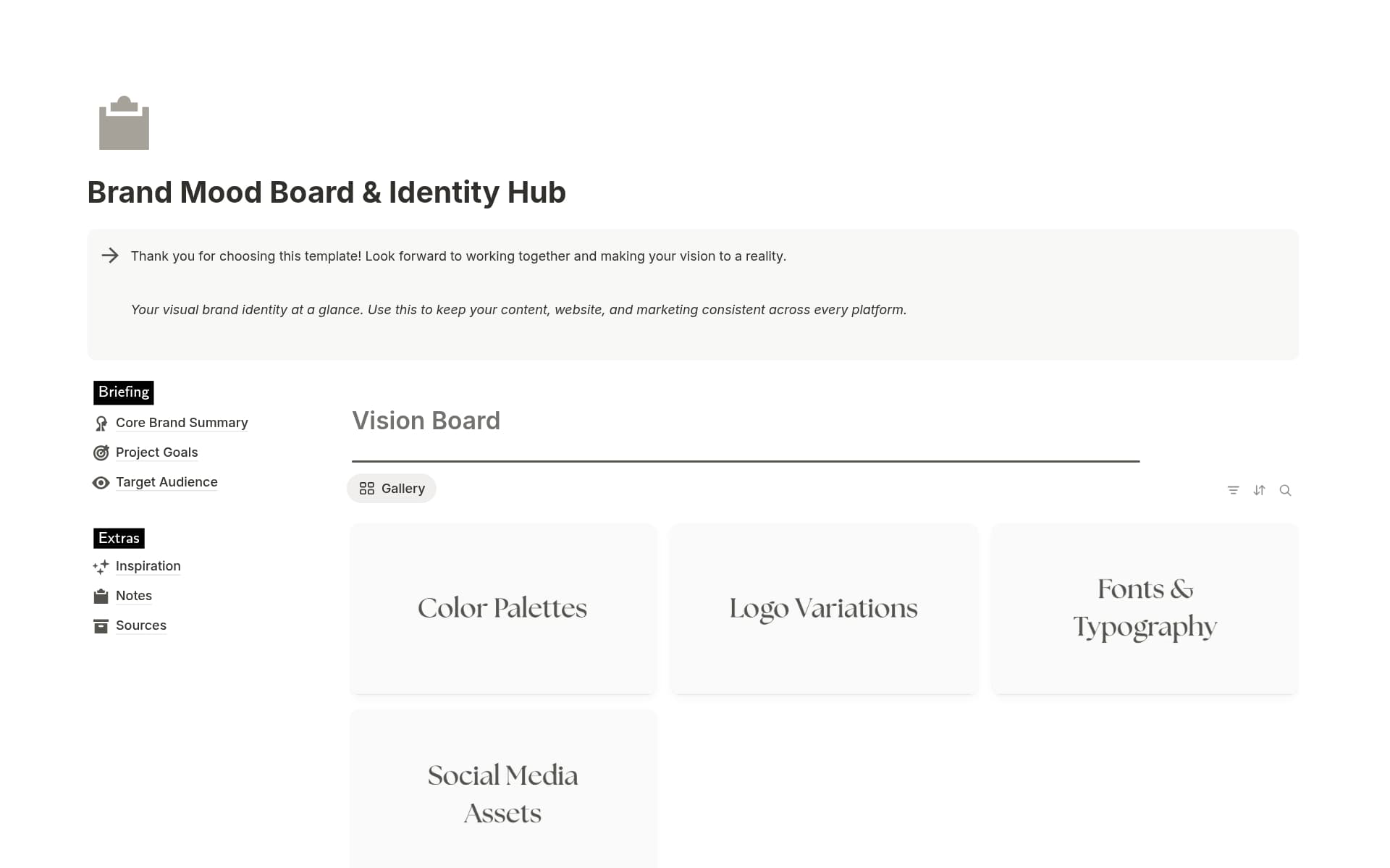A template preview for Brand Mood Board & Identity Hub