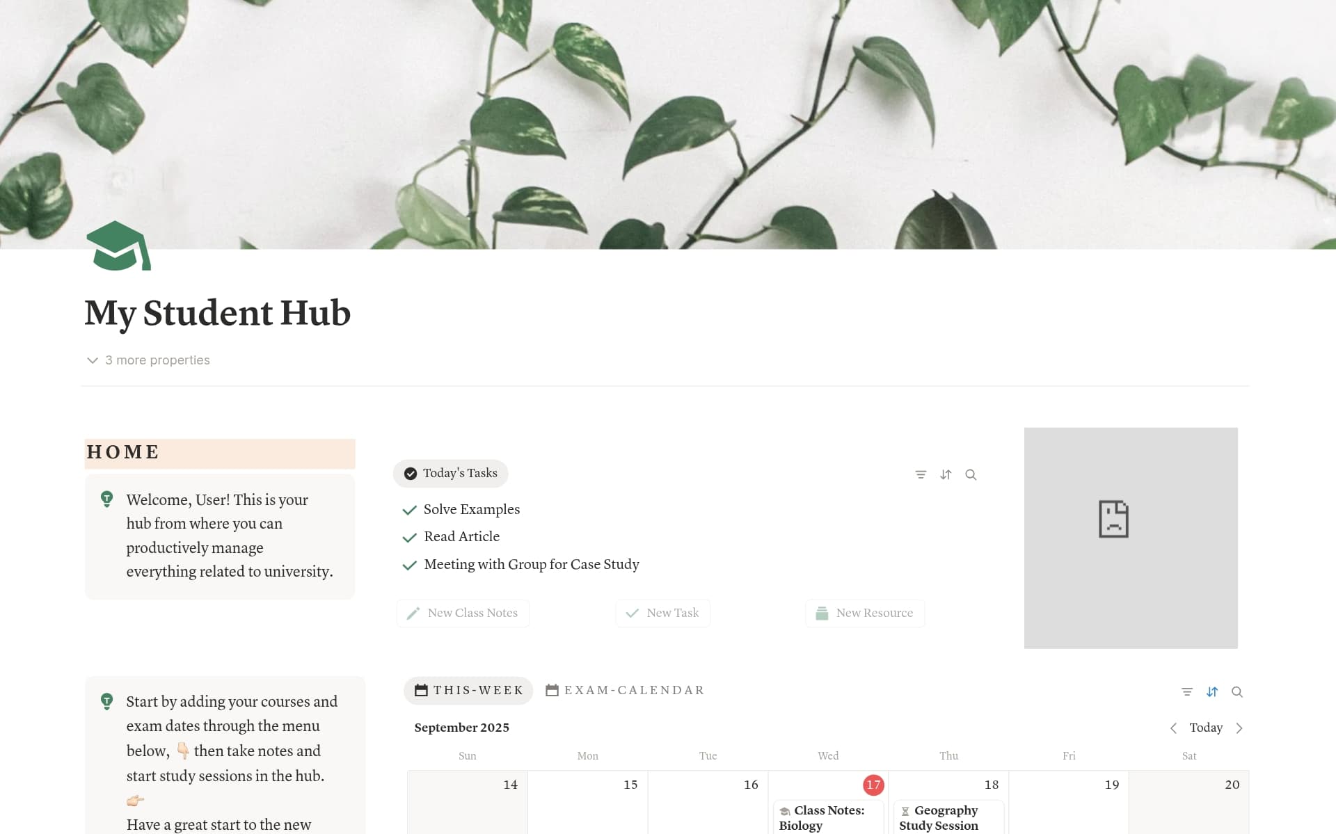 A template preview for My Student Hub