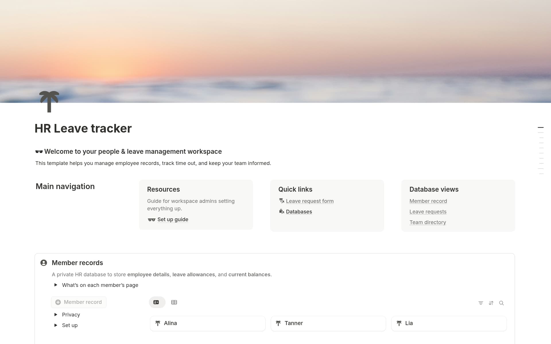 A template preview for Leave Management