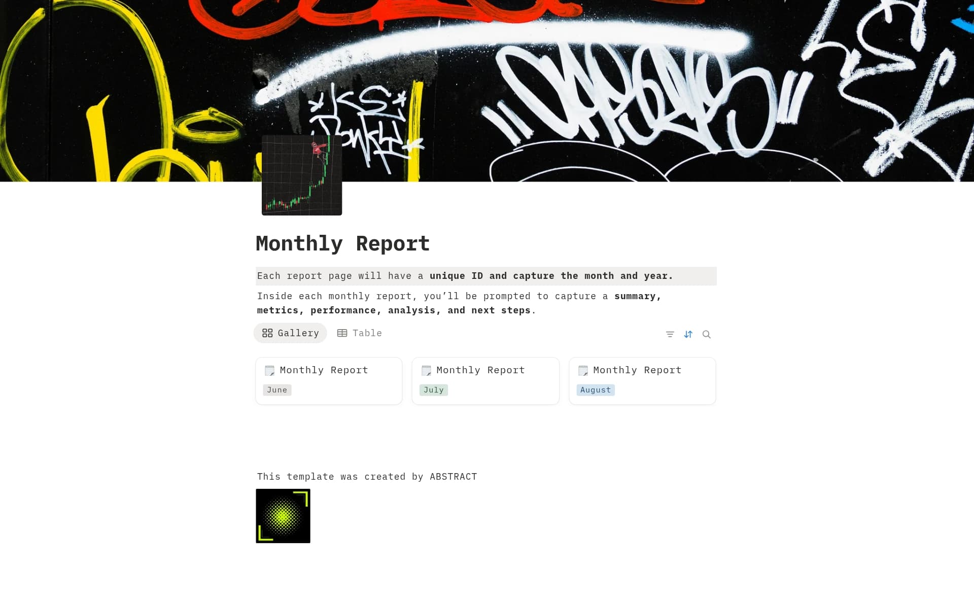 A template preview for Monthly Report