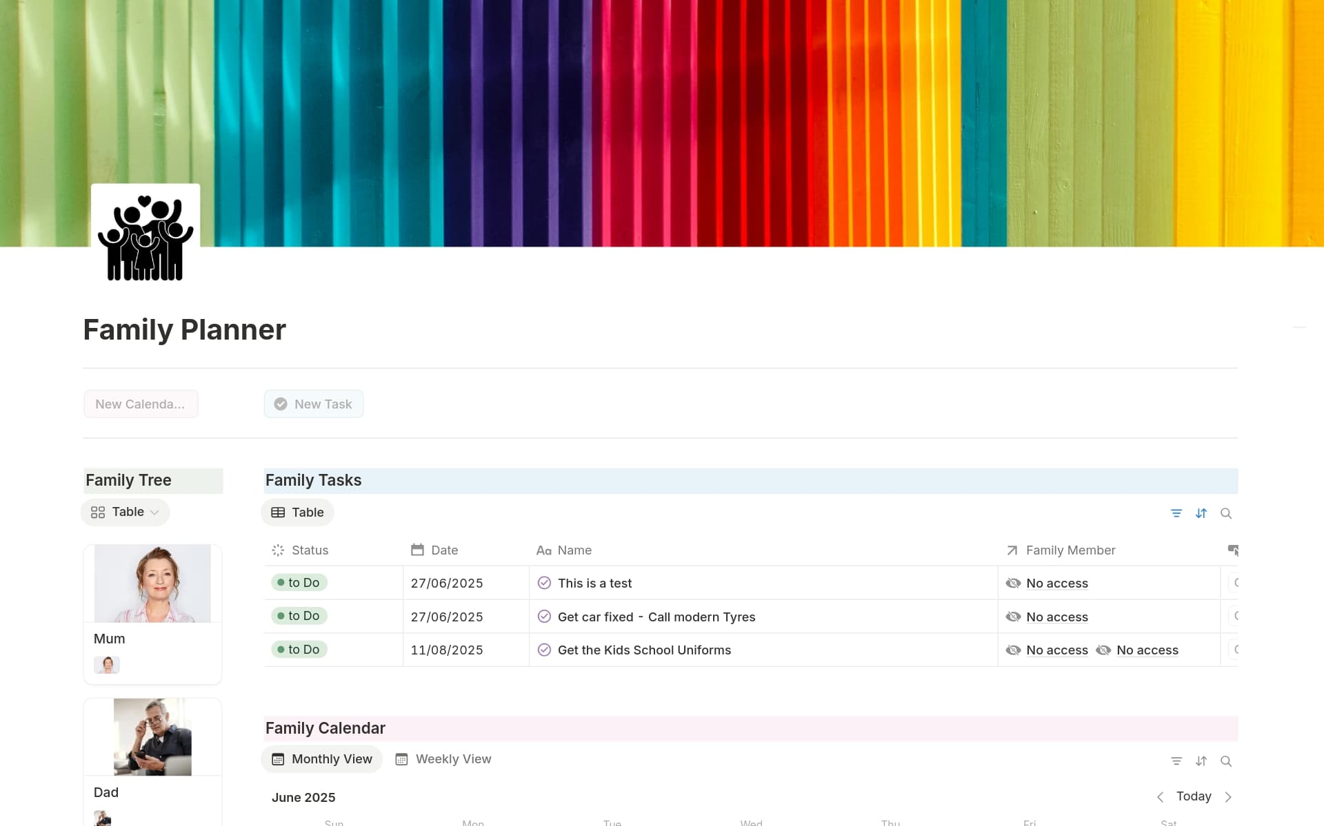 A template preview for Family Planner