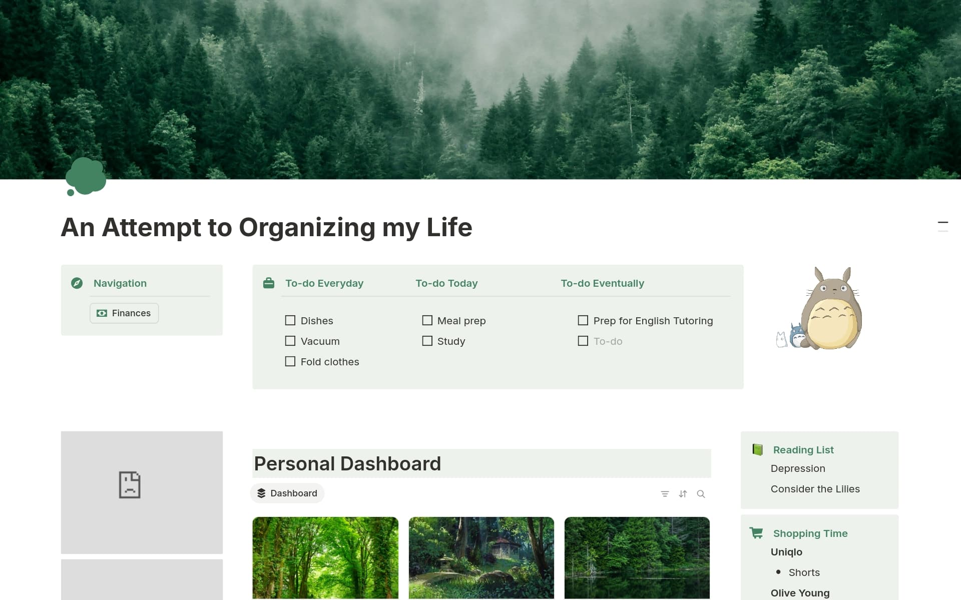 A template preview for Personal Dashboard - Ghibli inspired
