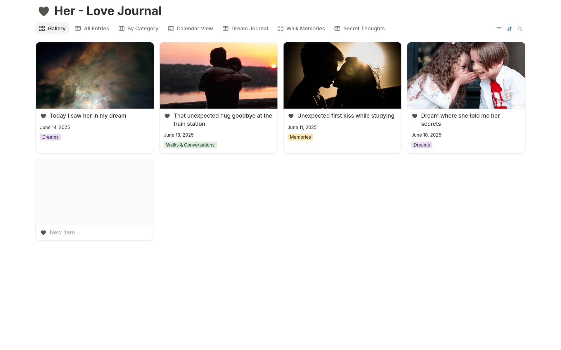 A template preview for ๐ HER โ A Personal Love Journal