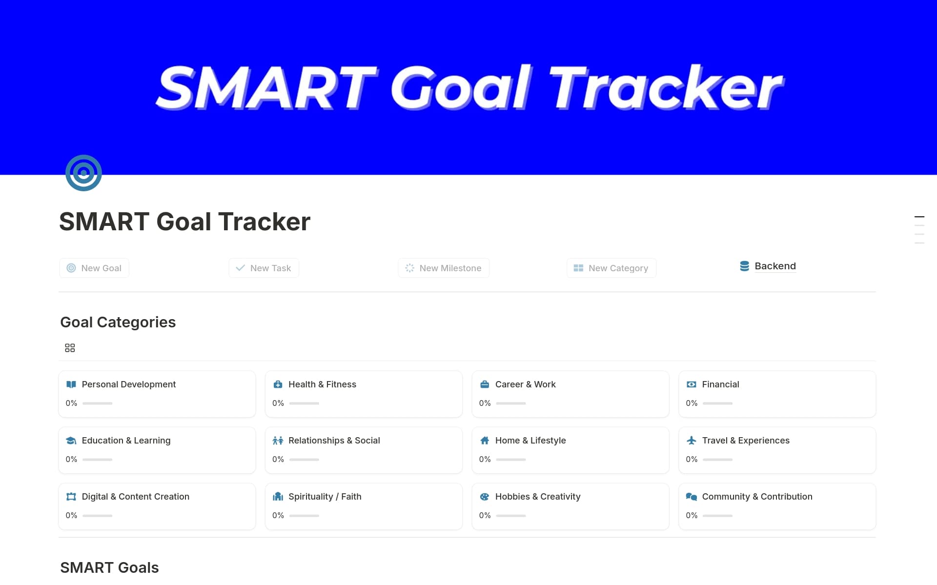 A template preview for SMART Goal Tracker