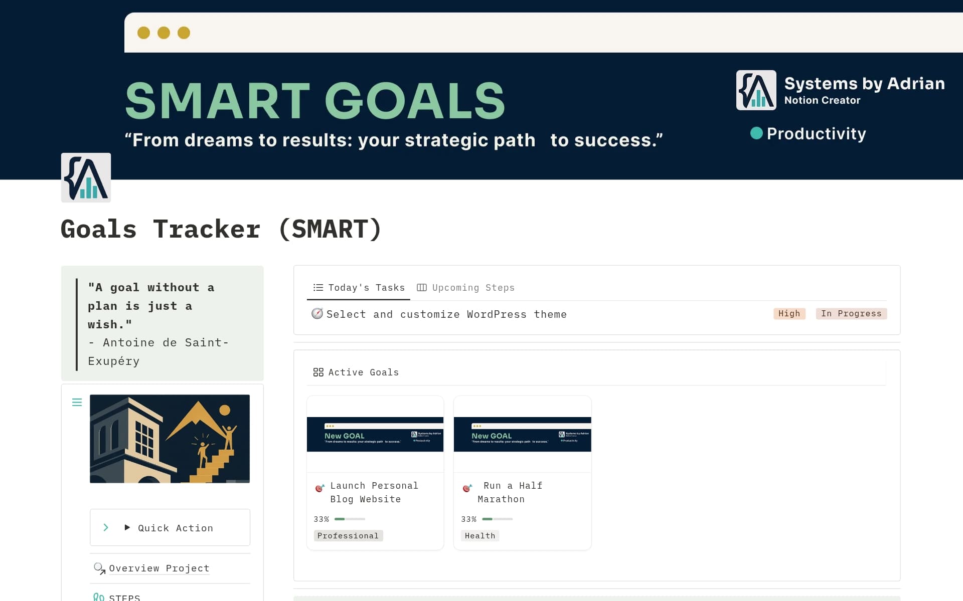 A template preview for Goals Tracker (SMART)