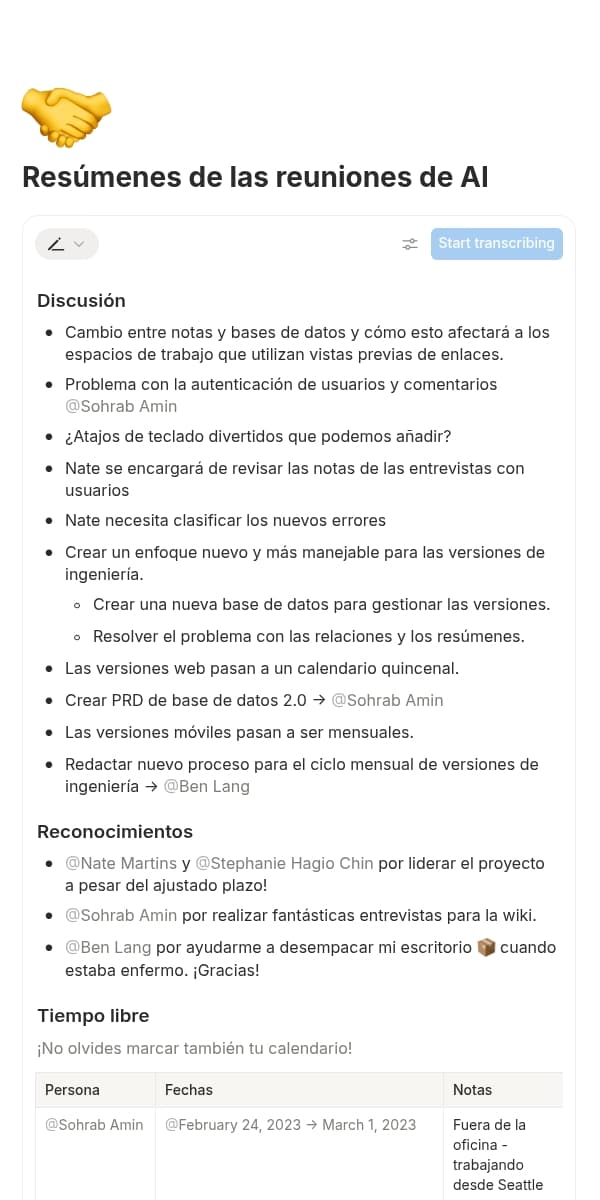 Una captura de pantalla de la aplicación móvil de Notion
