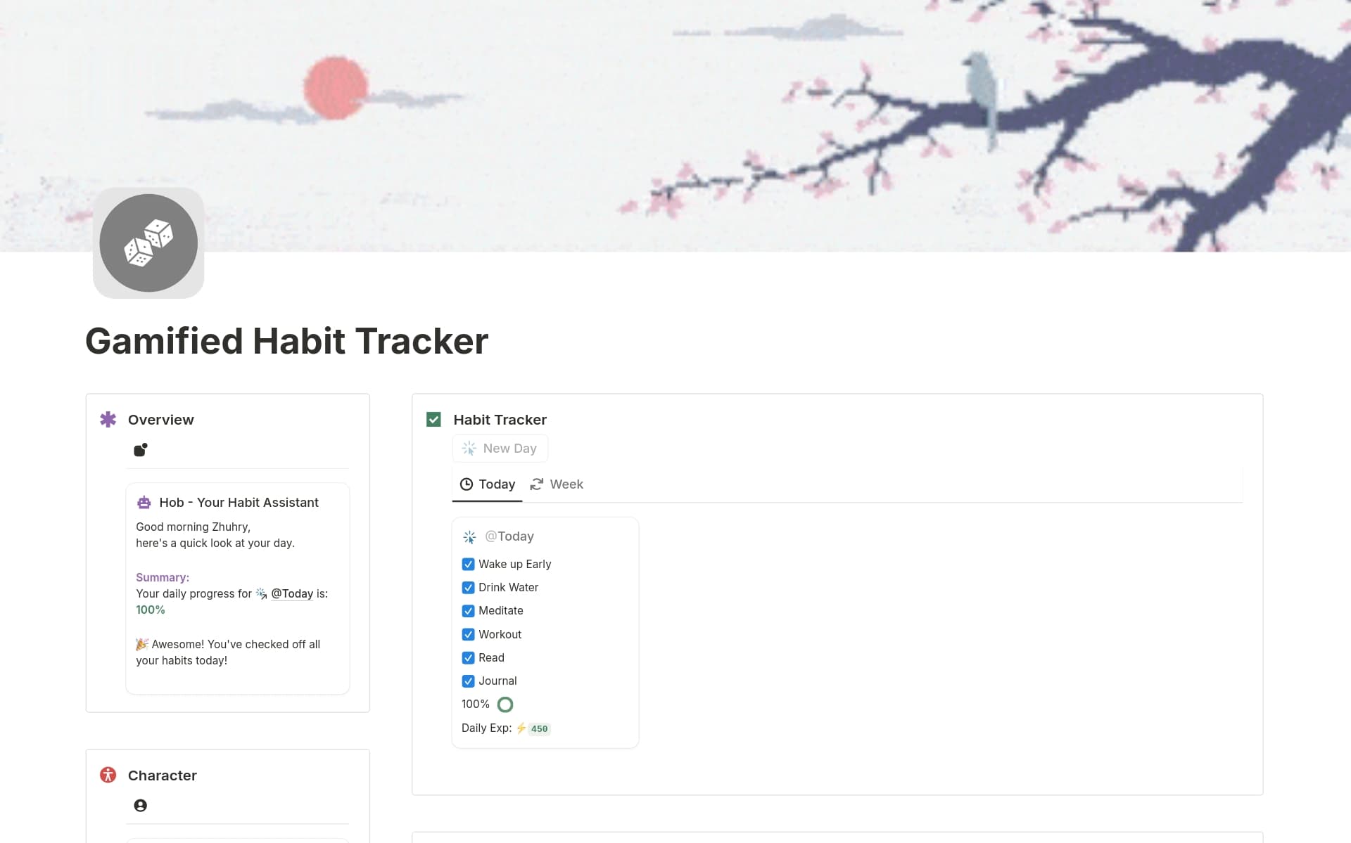 A template preview for Gamified Habit Tracker
