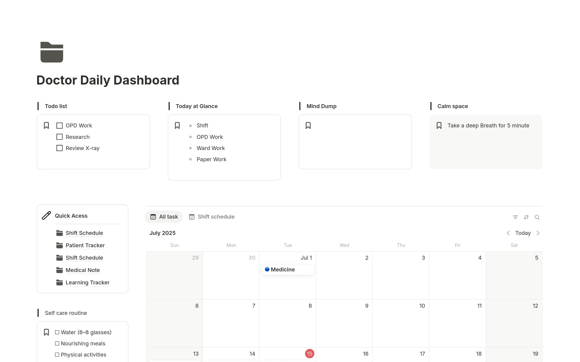 A template preview for Doctor Daily Dashboard
