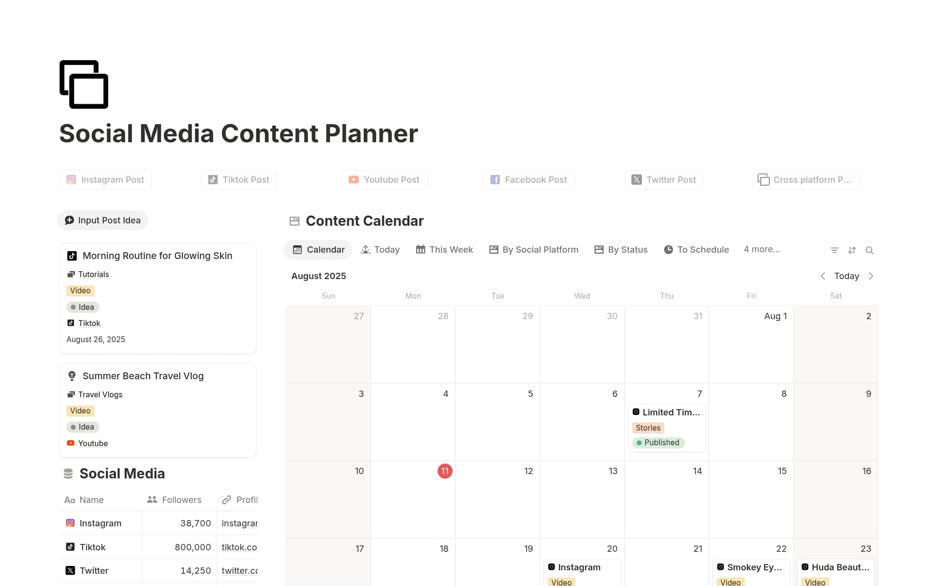 A template preview for Social Media Content Planner