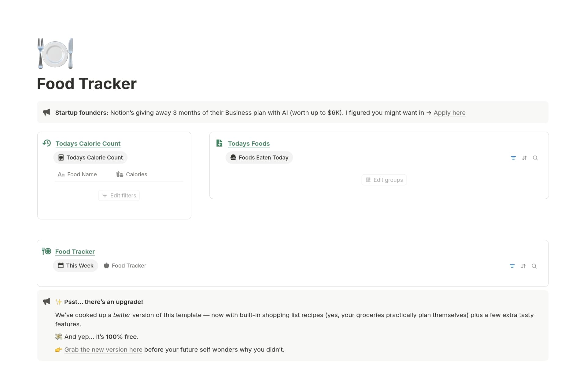 Your meals, macros, and progress — all tracked in Notion.