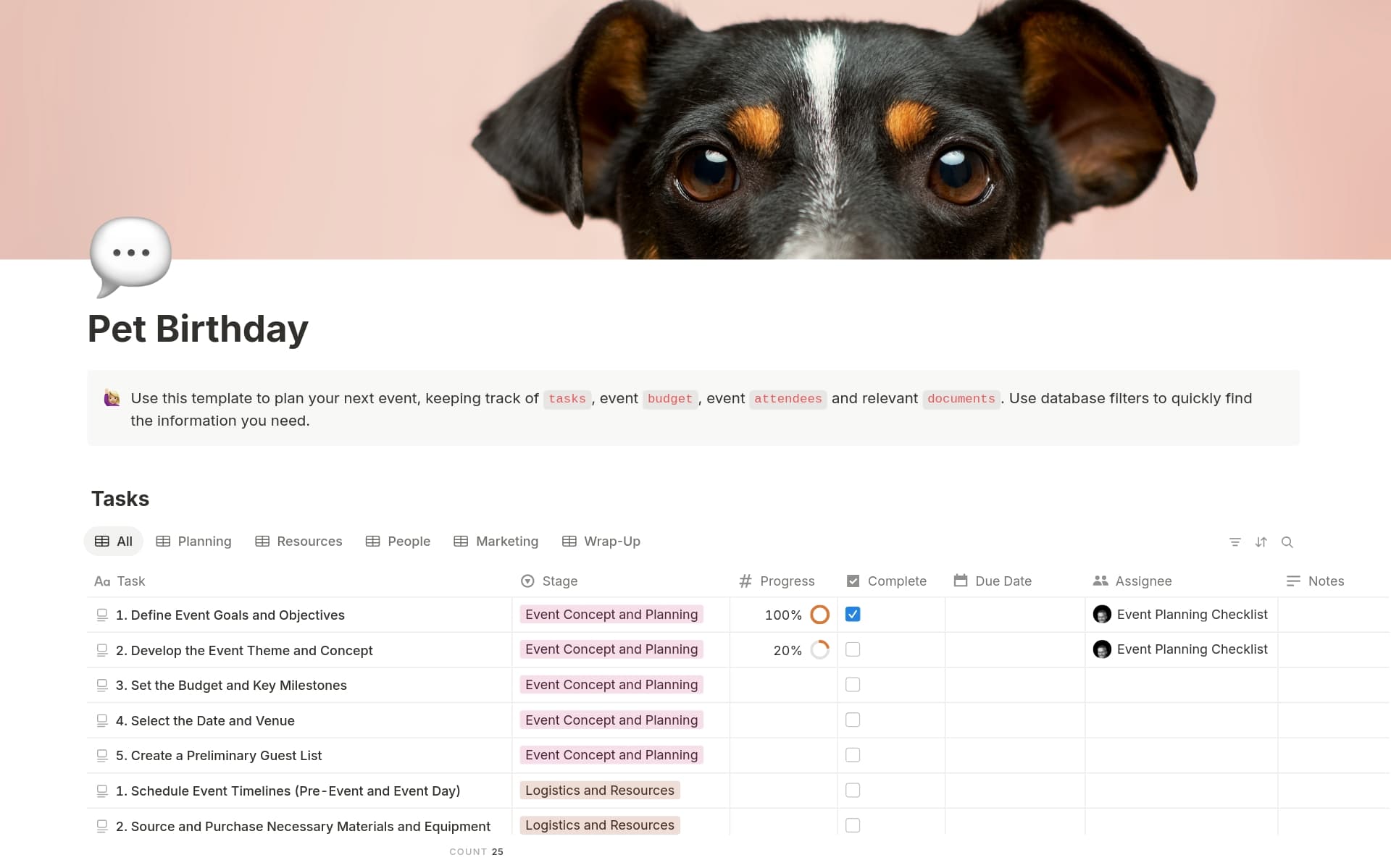 A template preview for Pet Birthday