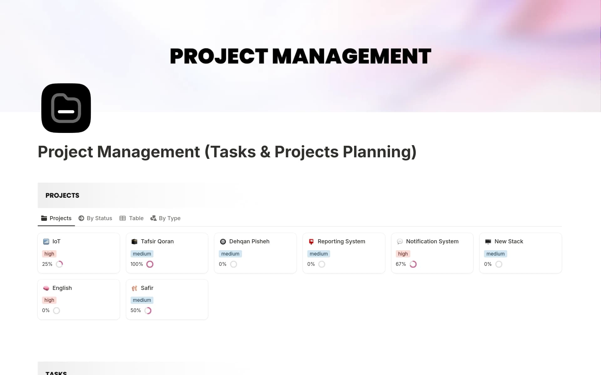 A template preview for Project Management (Tasks & Projects Planning)